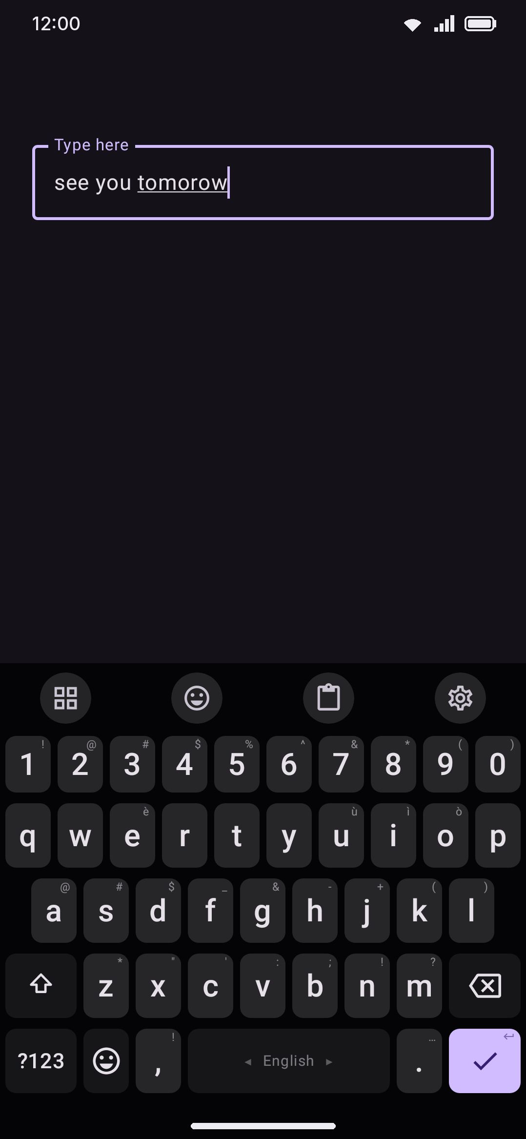 Typing on a physical keyboard: a word underlined mid-correction in the field.