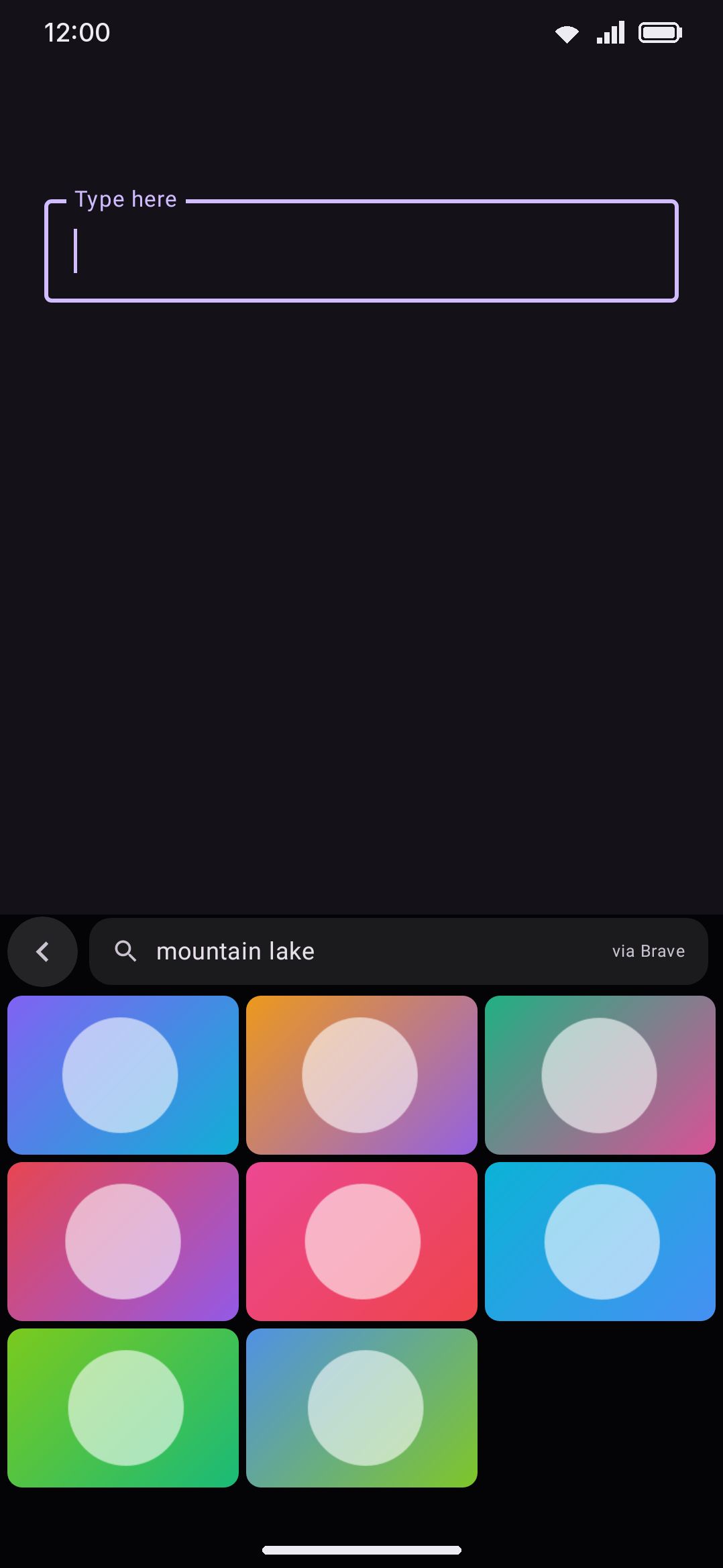 Image search. Tap a thumbnail to insert the image itself; long-press to insert its link instead.