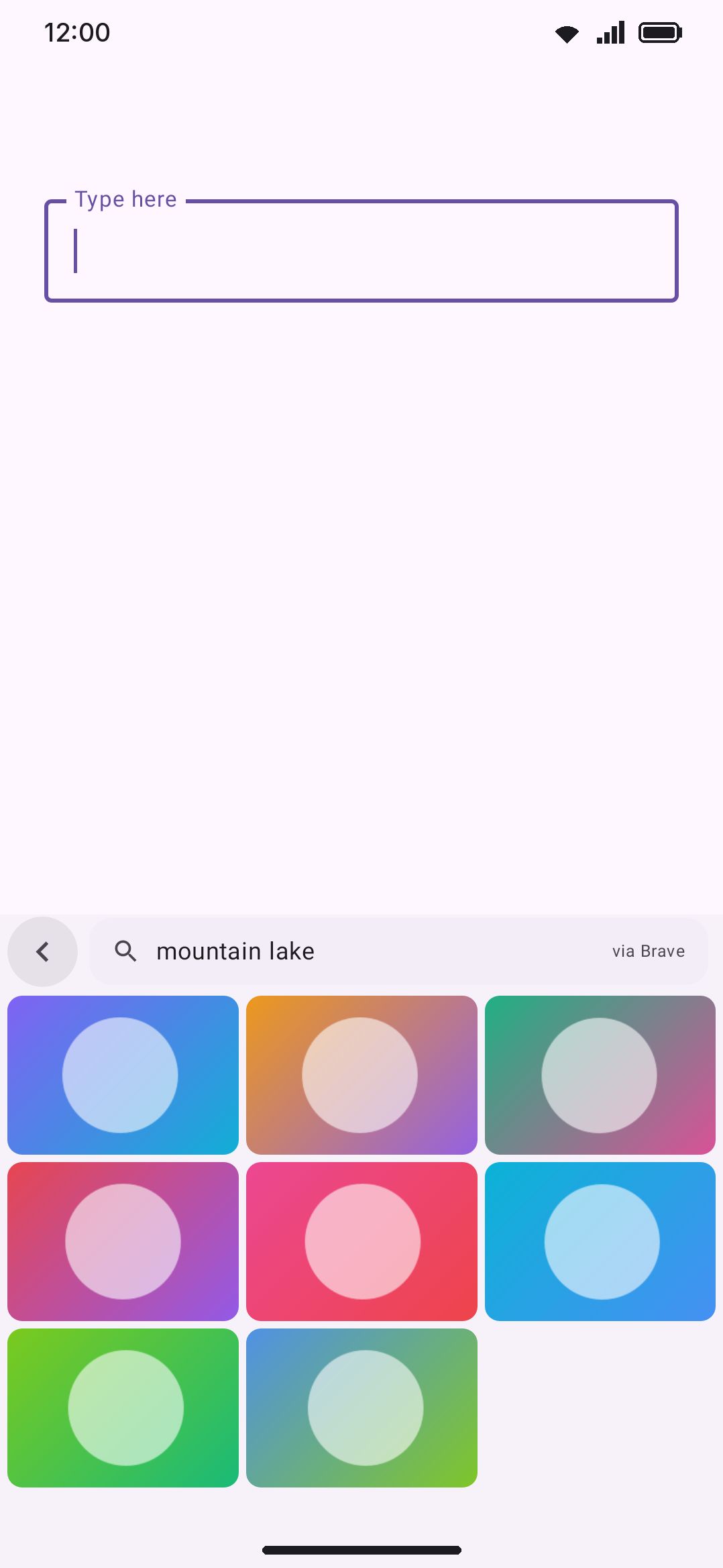 Image search. Tap a thumbnail to insert the image itself; long-press to insert its link instead.