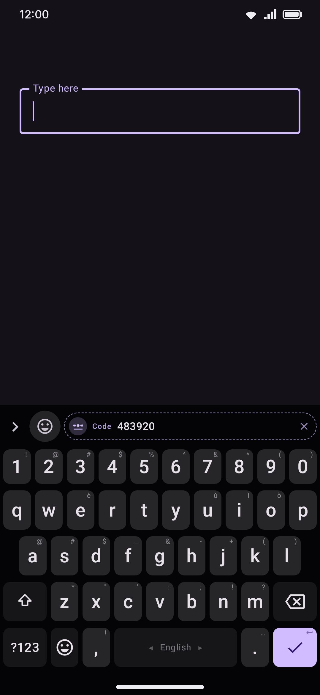 Copying a verification text offers only the code, not the whole message, right on the suggestion strip.