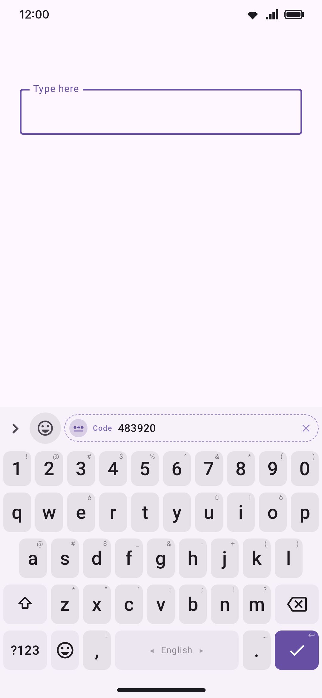 Copying a verification text offers only the code, not the whole message, right on the suggestion strip.