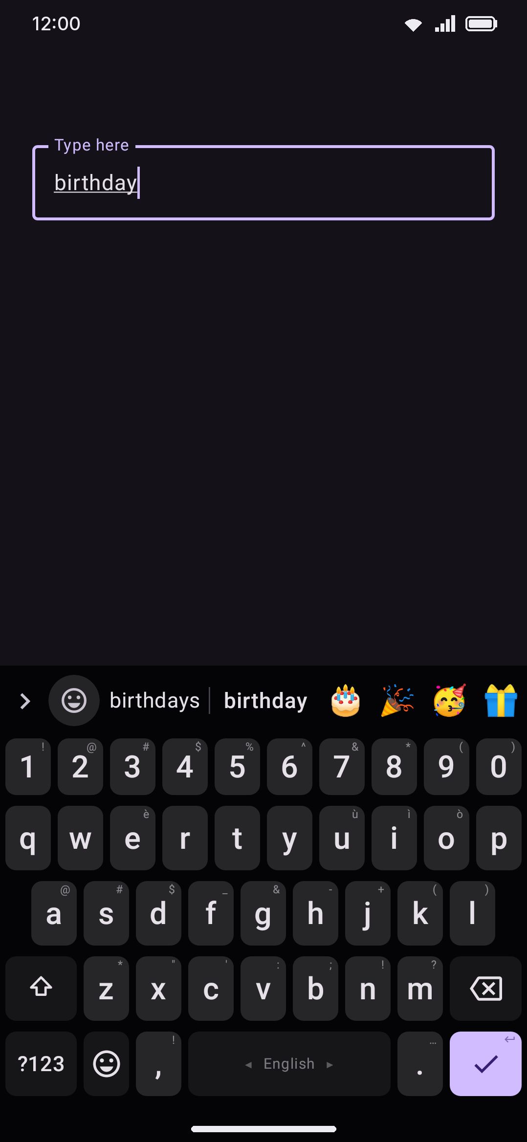 Word candidates followed by predicted emoji.